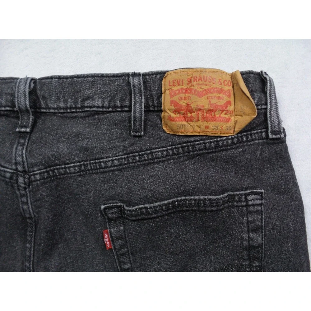 Levis Jeans‎ Mens Size 38 x 30 Gray Denim 501 Button Fly Straight Leg Stretch